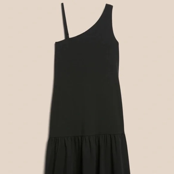 Banana Republic One Shoulder Ruffle Knit Midi Dress Black NWT - Picture 5 of 8